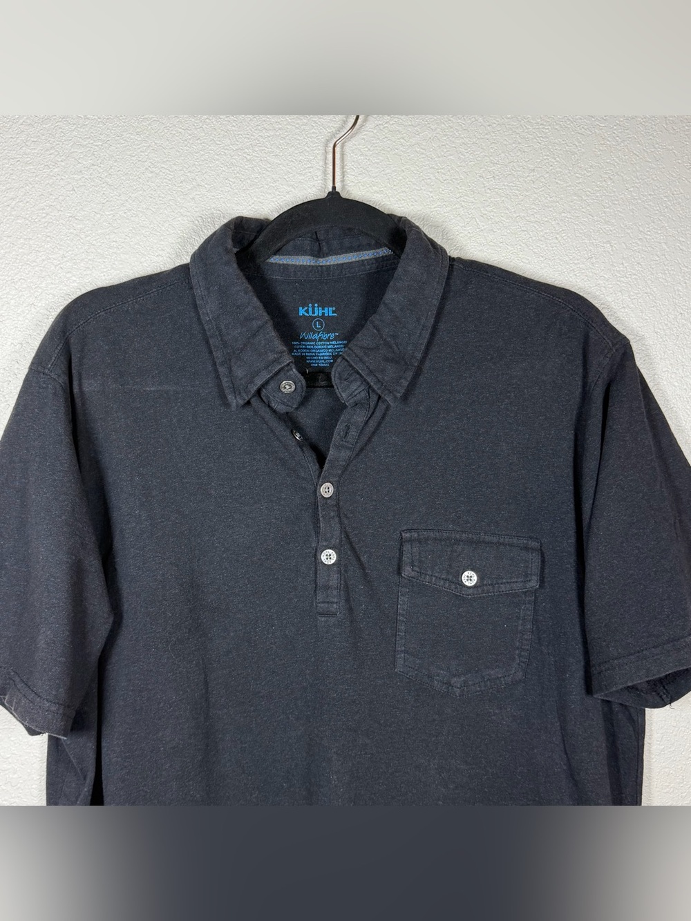 KÜHL Men’s Charcoal Solid Short Sleeve Wildfibre Polo Organic Cotton Size L
